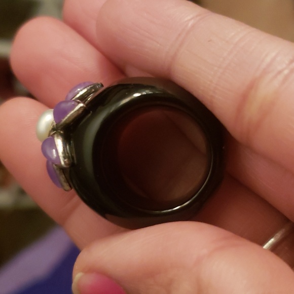 ONYX STERLING SILVER AMETHYST STONE Real Pearl Highly POLISHED RING - Picture 5 of 8